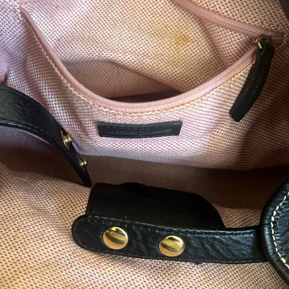 DOONEY & DOURKE BLACK LEATHER CLASP‎ SATCHEL HOBO SHOULDER BAG.